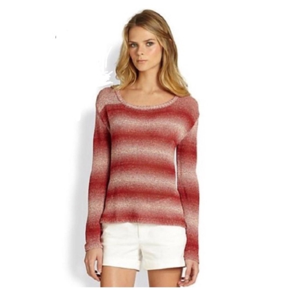 Alice + Olivia Red Ombré Stripe Knit Sweater Scoop Neck Lightweight Size M